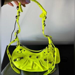 BALENCIAGA LA CAGOLE XS SHOULDER BAG NEON YELLOW